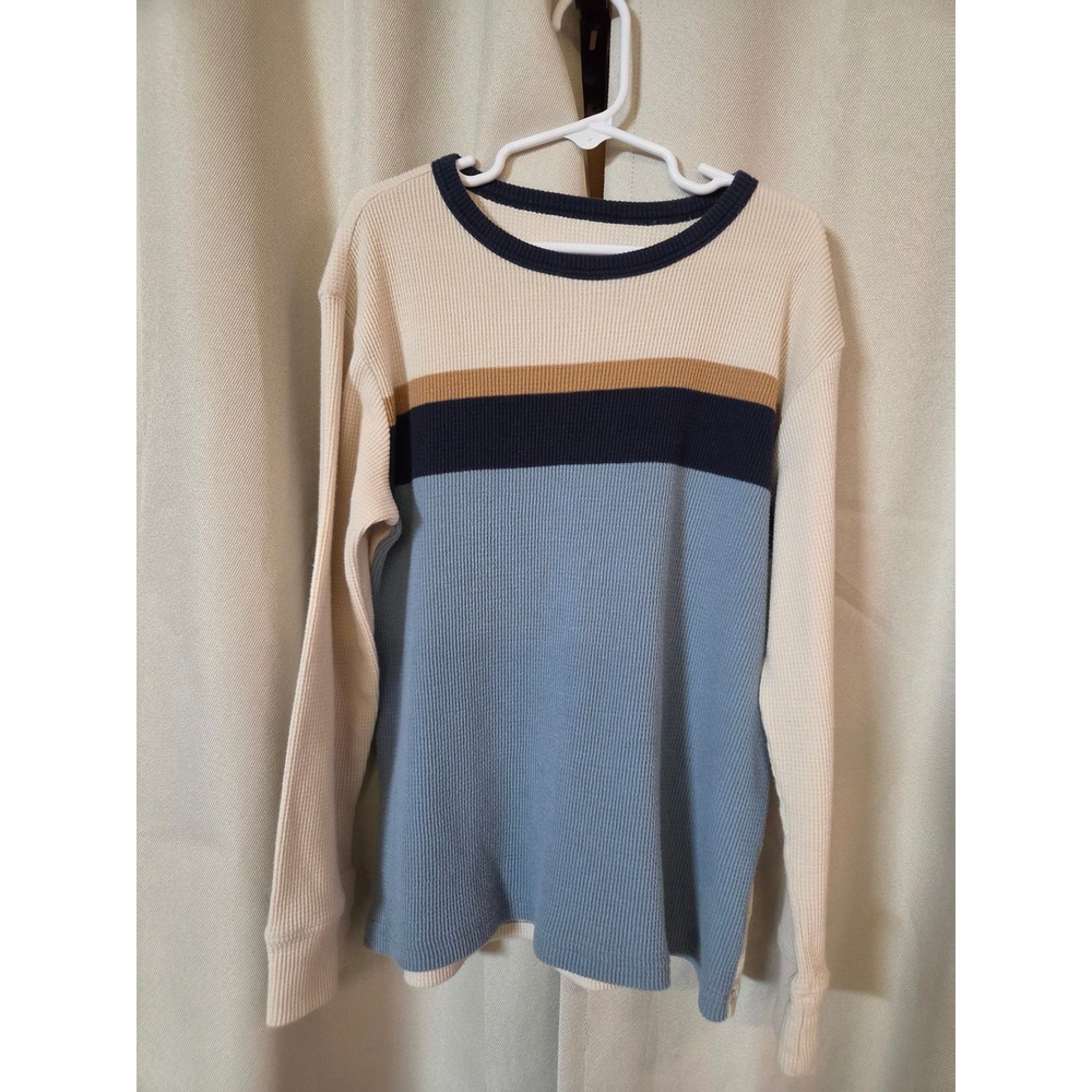The Childrens Place Boys Thermal Shirt Colorblock Waffle Knit Blue Tan M 7/8